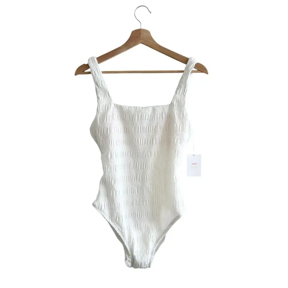 Andie Swim The Miami Shirred One-Piece in White M NWT
